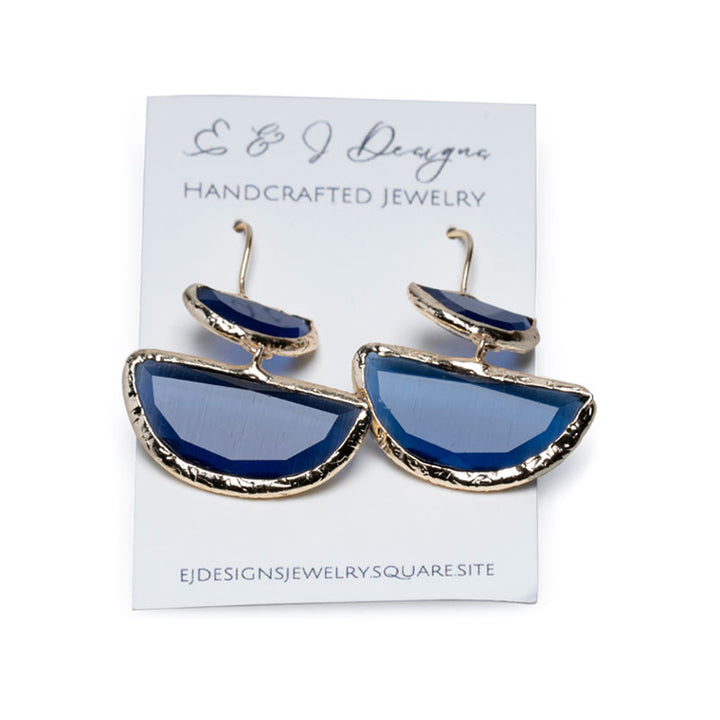 E & J Designs Handcrafted Jewelry Navy Blue cats eyes earrings