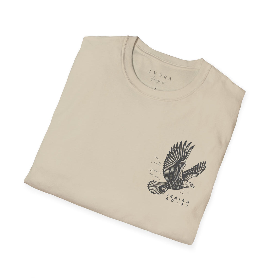 Evora Design Co. | Isaiah 40:31 Christian T-Shirt | “Soar on Wings Like Eagles” | Faith + Strength Tee for Men & Women