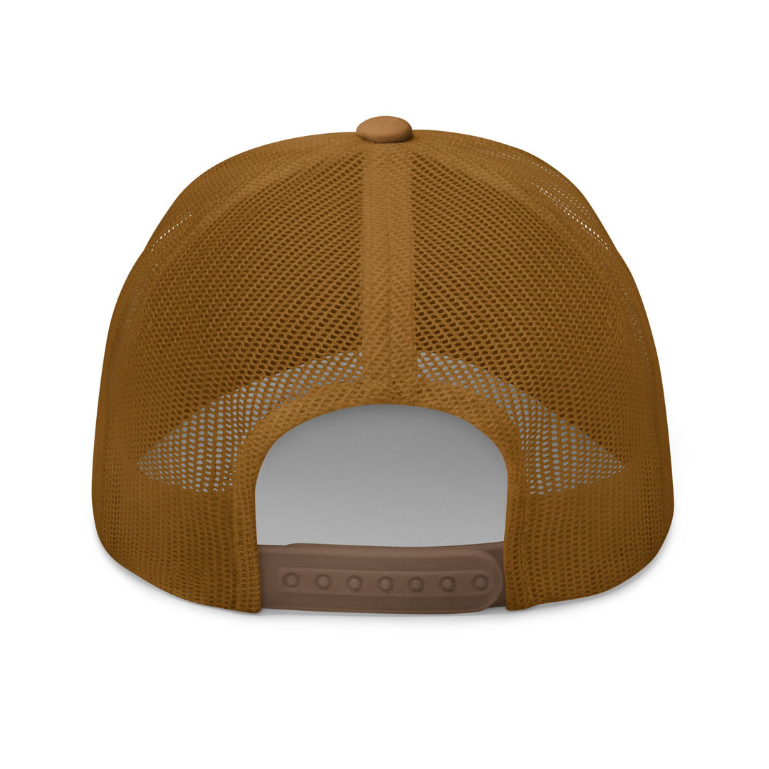 Evora Design Co. REDEEMED Embroidered Trucker Hat – Caramel & Gold | Christian Faith Hat | Mesh Back Cap