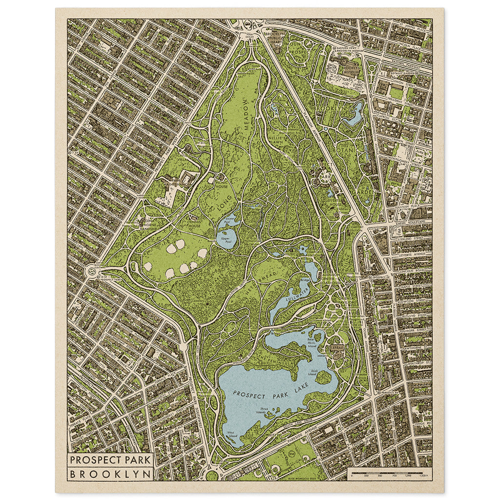 Blue Monocle Maps Prospect Park, Brooklyn Map Art Print