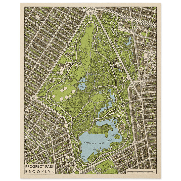 Blue Monocle Maps Prospect Park, Brooklyn Map Art Print