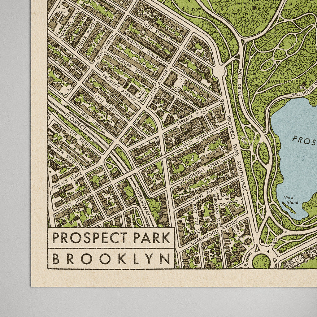 Blue Monocle Maps Prospect Park, Brooklyn Map Art Print