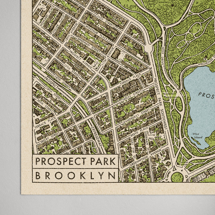 Blue Monocle Maps Prospect Park, Brooklyn Map Art Print