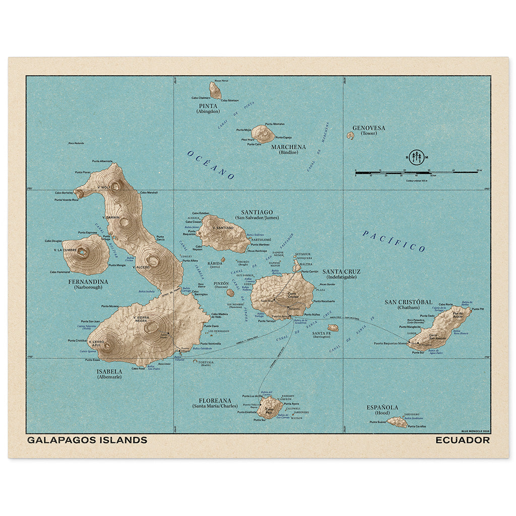 Blue Monocle Maps Galapagos Islands Map Art Print