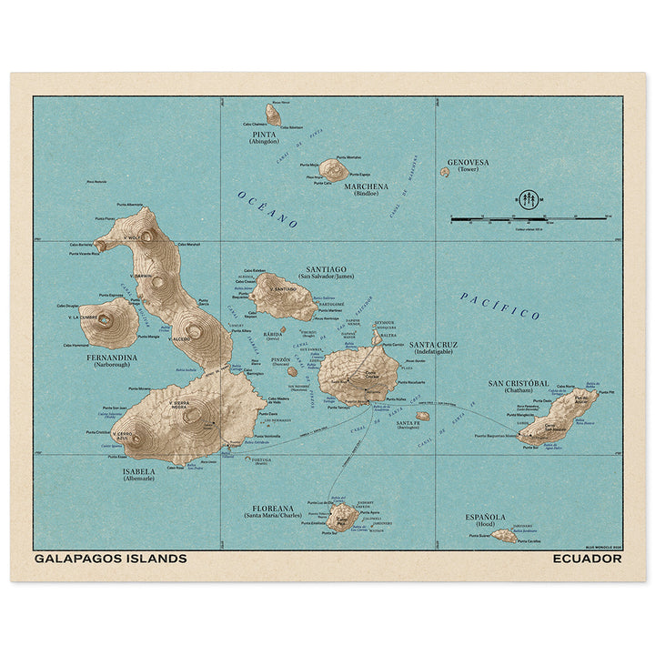 Blue Monocle Maps Galapagos Islands Map Art Print