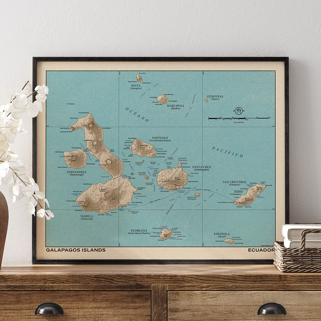 Blue Monocle Maps Galapagos Islands Map Art Print