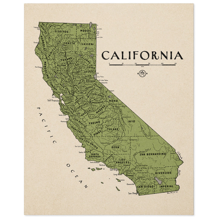 Blue Monocle Maps California Map Art Print