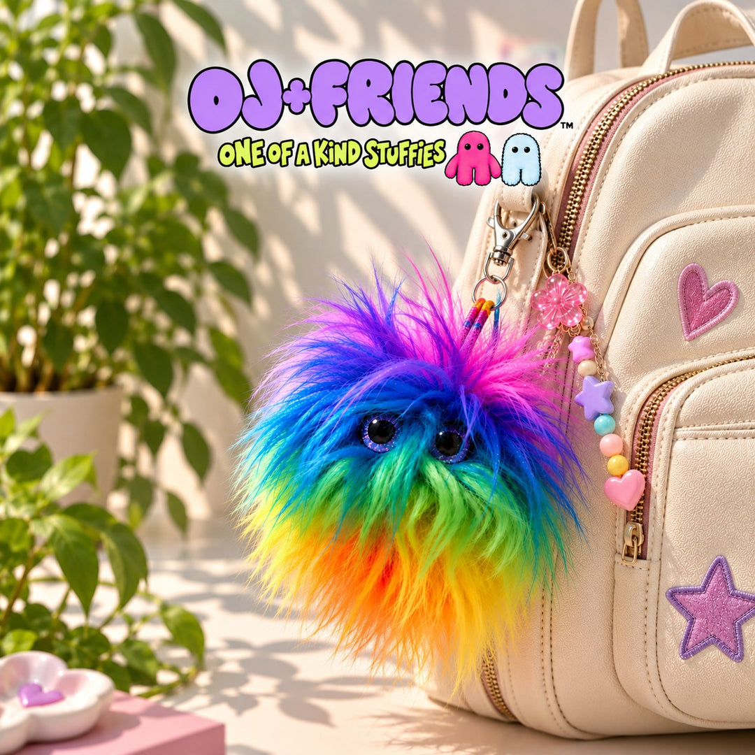 DJ+FRIENDS Fluffy Rainbow Round Keychain/Bag Charm
