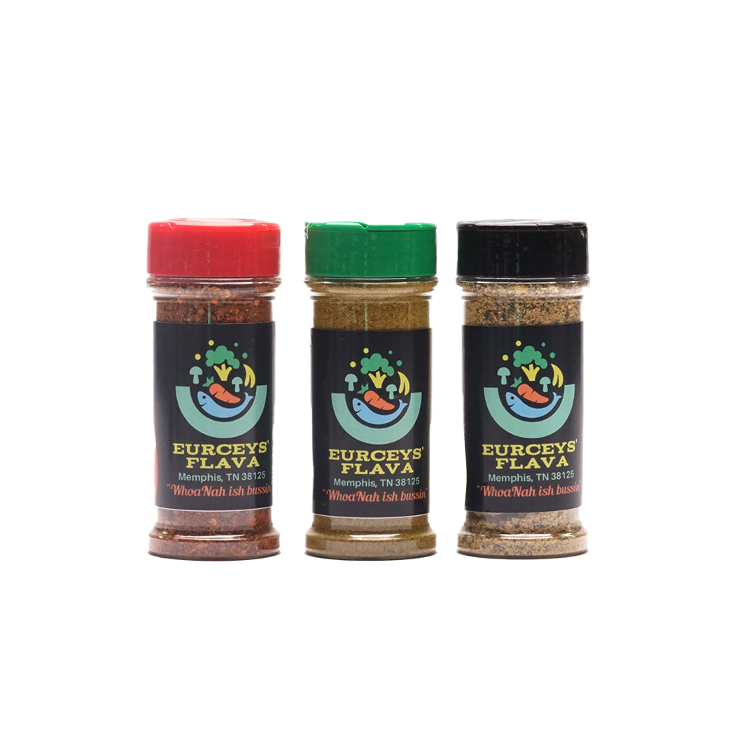 Eurceys' Flava® 3 Flava Set Sodium-Free Spice Blends, Herbal Lovers, Cajun Spicy
& Garlic Lemon Pepper