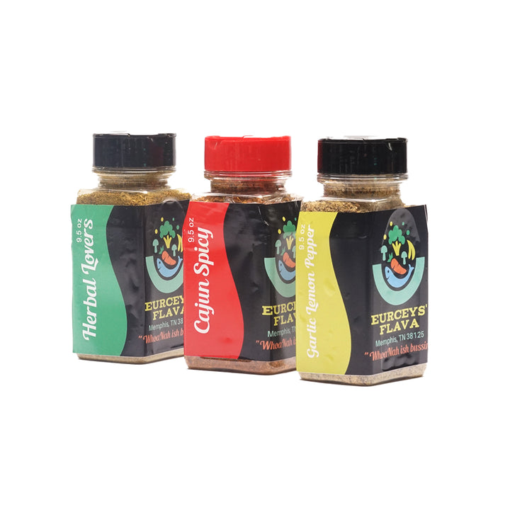 Eurceys' Flava® 3 Flava Set Sodium-Free Spice Blends, Herbal Lovers, Cajun Spicy
& Garlic Lemon Pepper