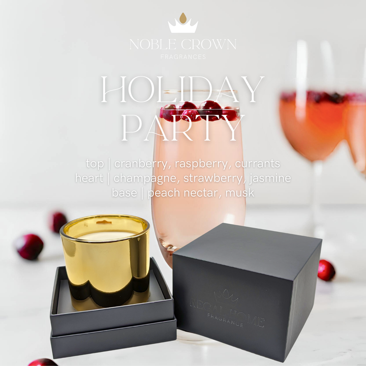 Noble Crown Fragrances 12oz Holiday Party Candle - cranberry, raspberry, and champagne