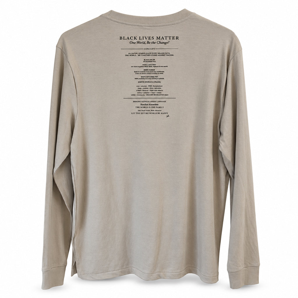 Ihsan Ishan Design — Black Lives Matter One World Unisex Gray Long-Sleeve Tee