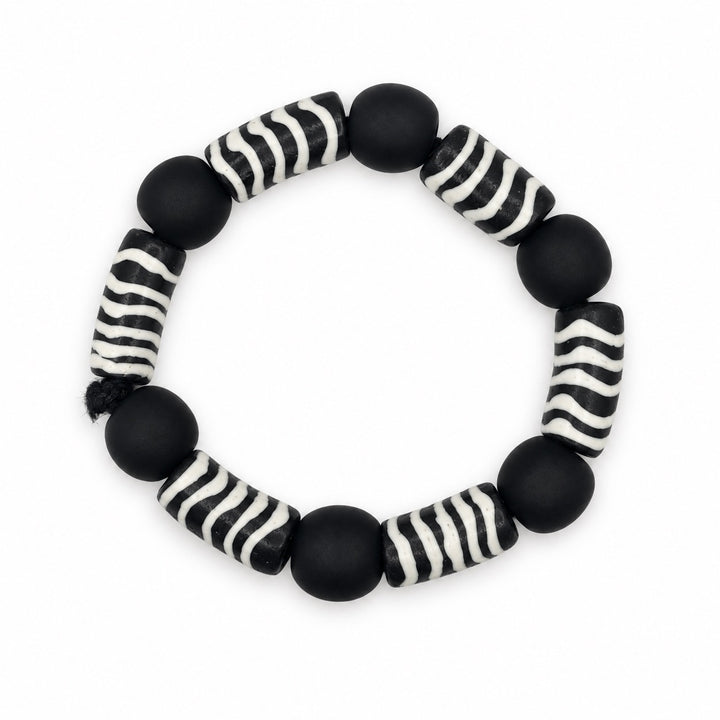 KATROCENTRIC Black Glass Beaded Braccelet with White Stripes