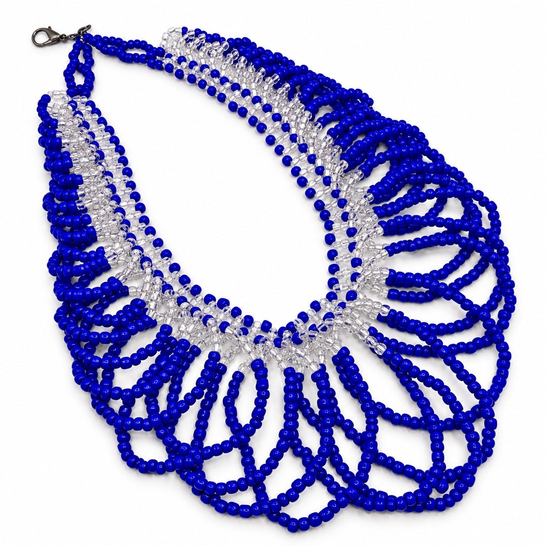 KATROCENTRIC Royal Blue Glass Beaded Lace Necklace