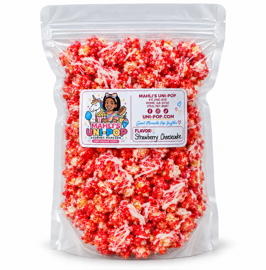 Mahli's Uni-Pop Gourmet Popcorn Strawberry Cheesecake