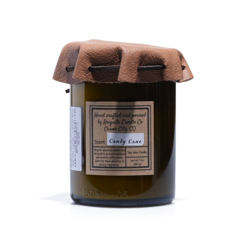 Reignite Candle Co "Candy Cane" Soy Wax Candle - Colored Wine Glass  9 oz
