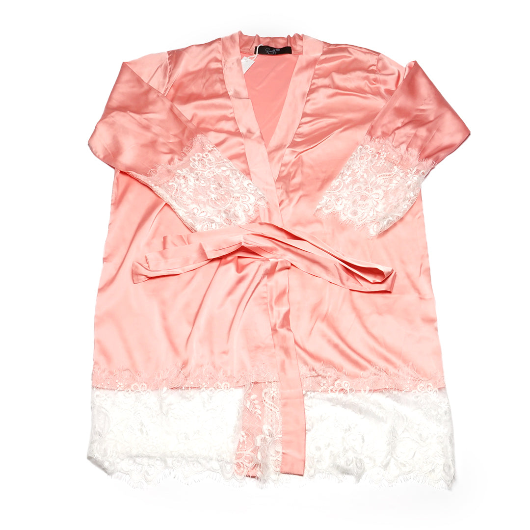 Sweetly Dorm Kimono Satin Sleepwear Robe with Lace Trims