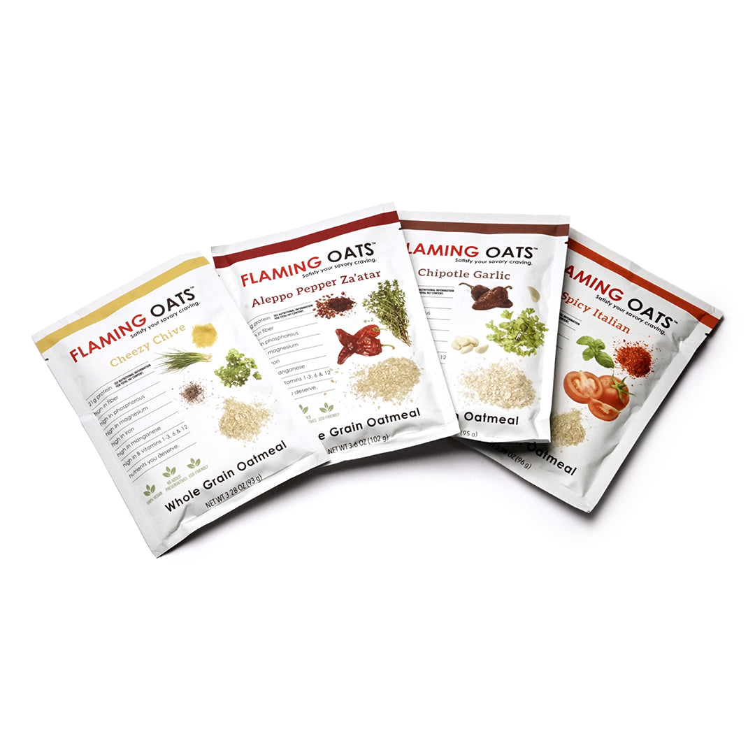 FLAMING OATS™ Variety 4-Pack Vegan High-Protein Meals Healthy Plant-Based Savory Oatmeal