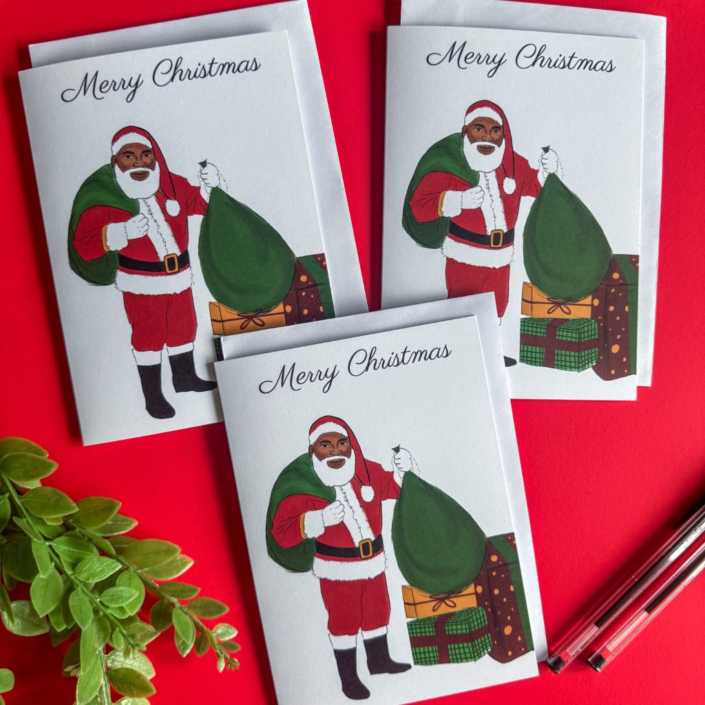 Shea Design Black Santa Christmas Card Set