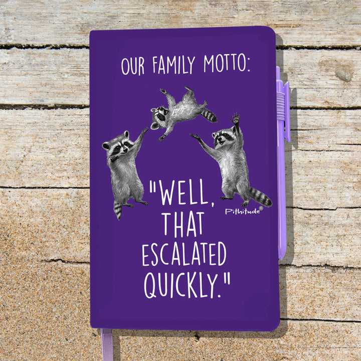 Pithitude Raccoon Family Motto Blank Lined Journal Notebook