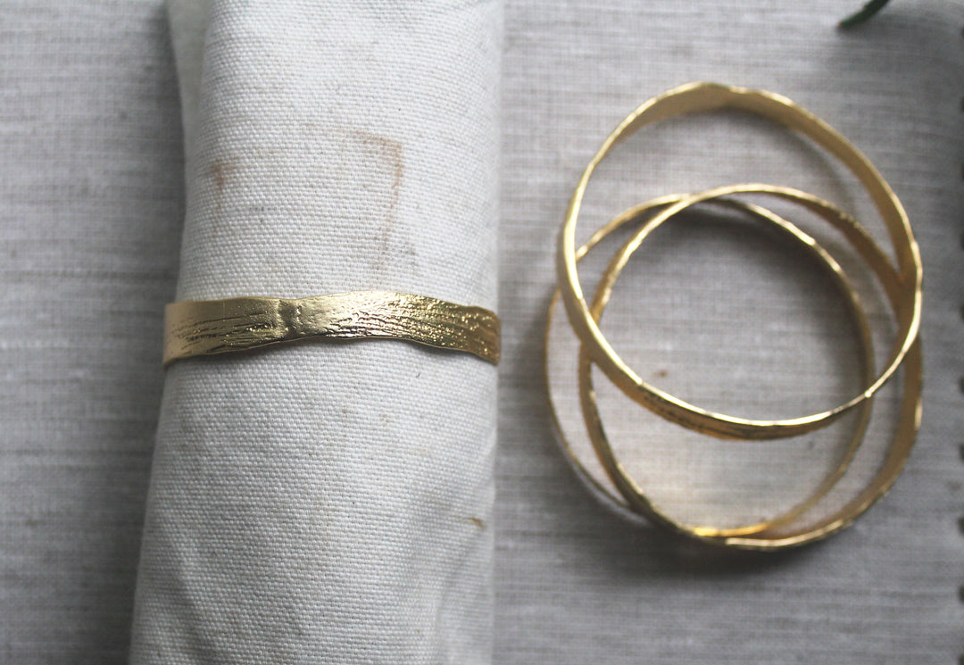 Lingua Nigra Aleda - Hand Etched Gold Toned Bangle - Single Bangle