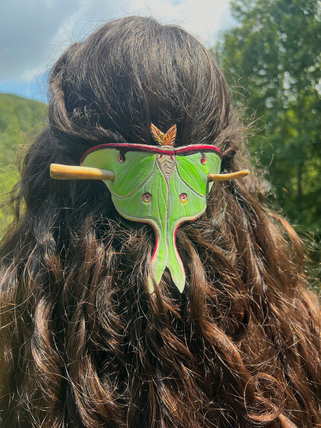 Stitchwalker Leather Handmade Luna Moth Hairpiece